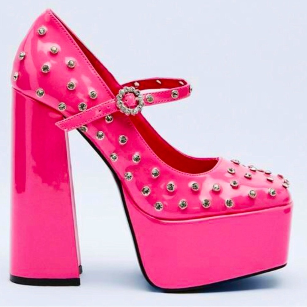 Chunky platform heels encrusted rhinestone. Buckle rhinestone. 6 inches …